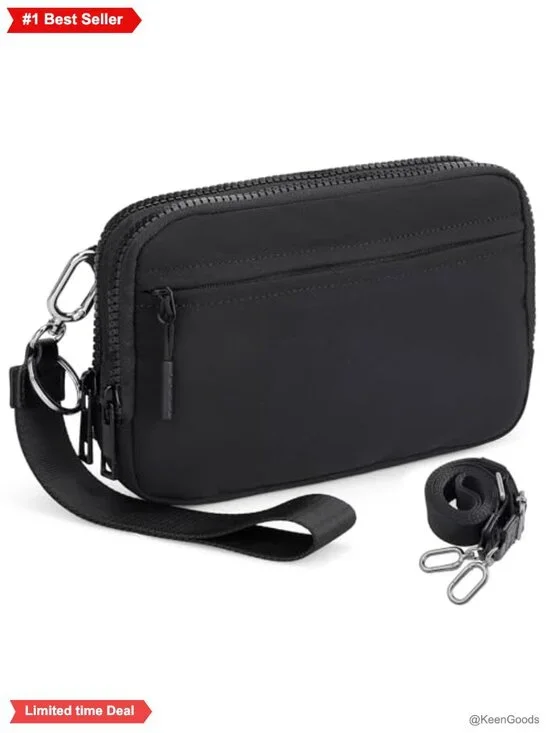 Nylon RFID Wristlet Crossbody Wallet with Card Slots & Anti-Theft Lock