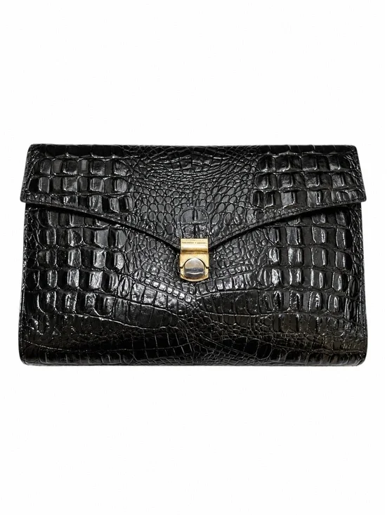Vintage Crocodile Embossed Patent Leather Envelope Clutch