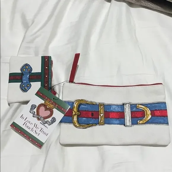 Brighton zip wristlet duo bag white canvas NWT