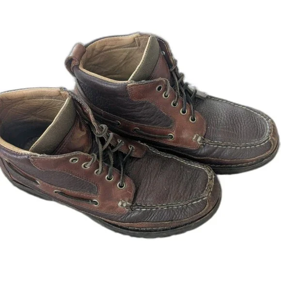 L.L.Bean Mens 9 D Brown Leather Moc Toe Ankle Boots Handsewn Lace Up 204479