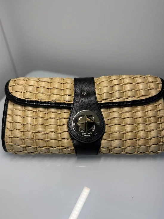 Kate Spade New York Straw & Leather Turn-Lock Clutch Bag VTG Y2K in EUC