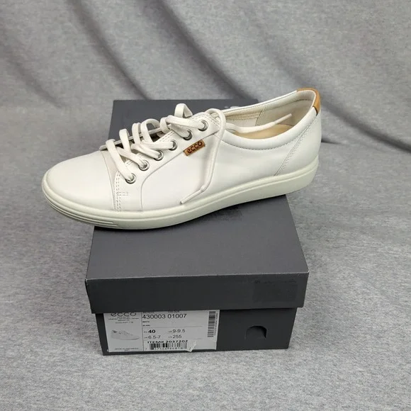 ECCO Soft 7 W White Leather Lace Up Sneakers 430003 01007 Womens 9-9.5 EU 40