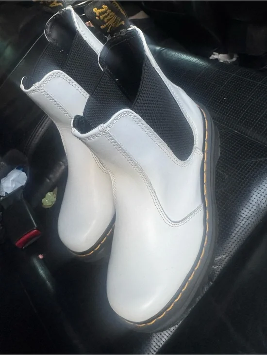 Dr. Martens White Chelsea Work Boots with Black Elastic Panels US M 6 US L 7