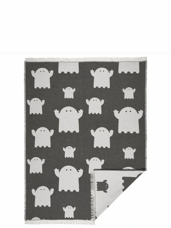 IKEA KUSTFYR Halloween Ghost Soft Cotton Throw Blanket NEW