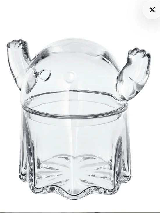 IKEA KUSTFYR HALLOWEEN Ghost Glass Clear Candy Bowl Lid New In Box