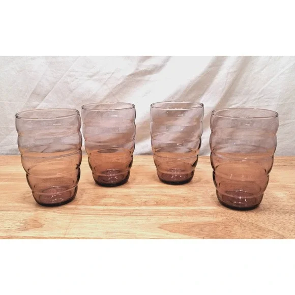 IKEA Skoja Amethyst Purple Beehive Ribbed Glass Tumblers Set of 4 Vintage