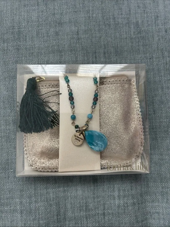 lonna & lilly Turquoise Teardrop Pendant Necklace with Green Tassel Pouch