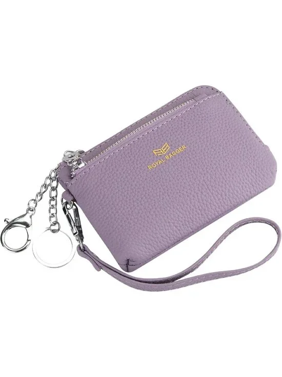 Genuine Leather RFID Coin Purse, Multi-Zipper Clutch Wallet with Keychain