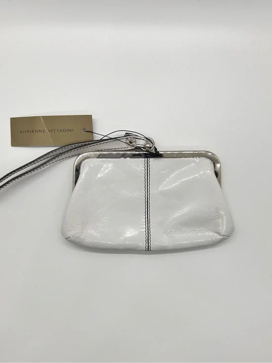 New Adrienne Vittadini White Leather Wristlet Coin Purse with Center Stitching