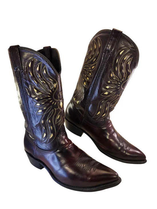 Acme VTG 1980’s Thunderbird EAGLE Inlay BLACK CHERRY Rockabilly Boots Men’s 13 D
