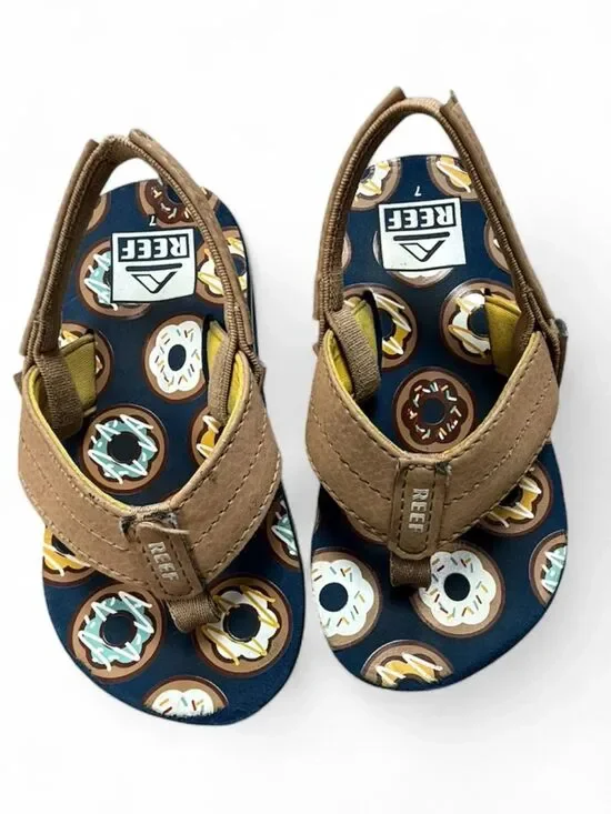 Reef Kids Navy & Brown Donut-Print Sandals