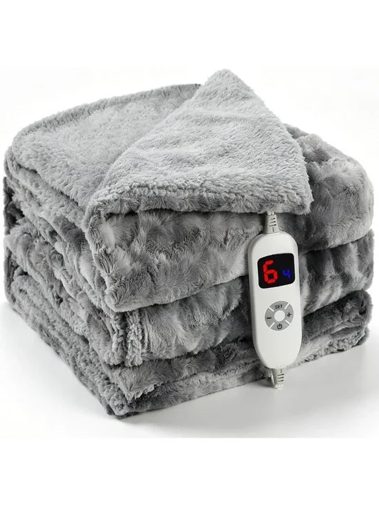 Cozy Heated Blanket Throw 50” x 70” - Soft Dark Gray for Home & Office Use