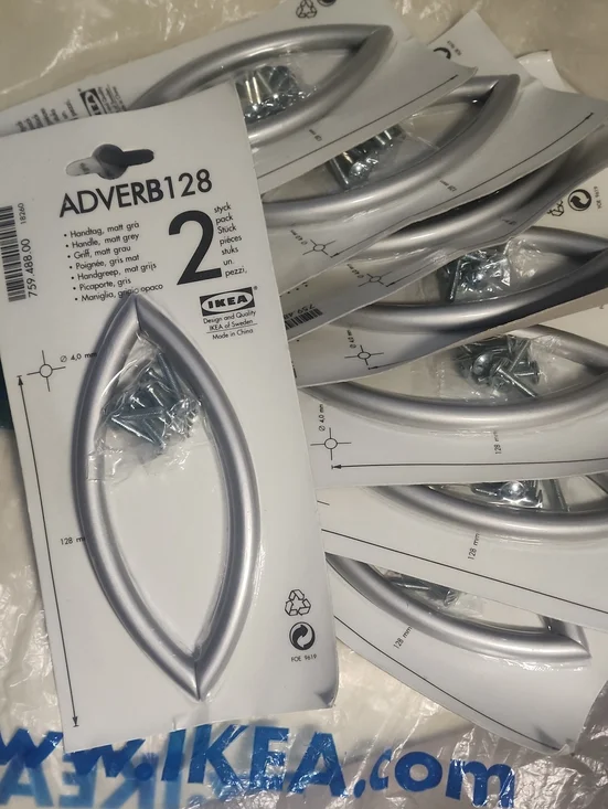 Sealed IKEA ADVERB128 Brushed Silver Cabinet Handles Sealed- 8 Packs of 2