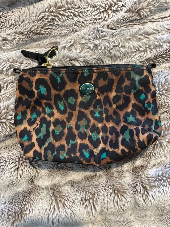 Coach Leopard Print Pouch with Teal Accents