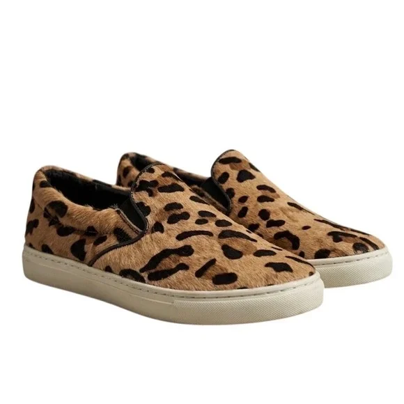 Steve Madden Ecentric Leopard‎ Calf Hair Slip On Sneakers Tan Black Womens 7