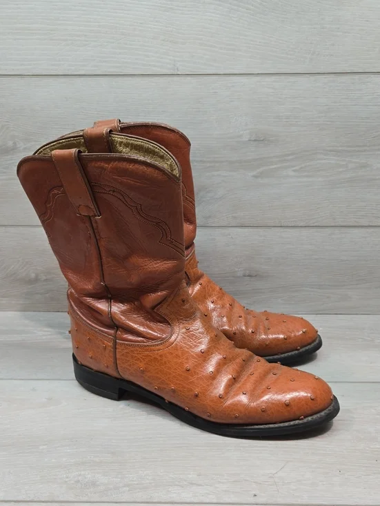 Vintage Justin Basics Mens JBL6002 Ostrich Leather Shoes Boots Sz 9B