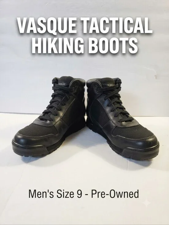Vasque Black Leather Canvas High Top Hiking Tactical Boots Men’s Size 9