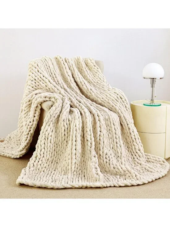 Cozy Chunky Knit Blanket Throw for Couch - Soft Knitted Yarn, 51