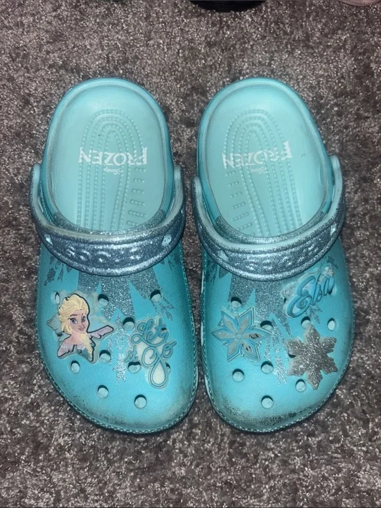 CROCS Kids Teal Elsa Glitter Strap Clogs