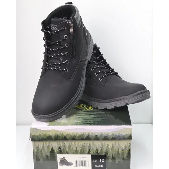 Sedagatti Ankle Boots Mens Size 12 Black New Side Zip Lace Up SED401M Rugged