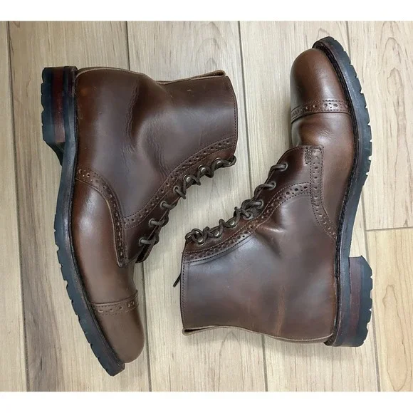 Allen Edmonds Bayfield Brown Leather Cap Toe Derby Boots 7891 Men's Size 9 B