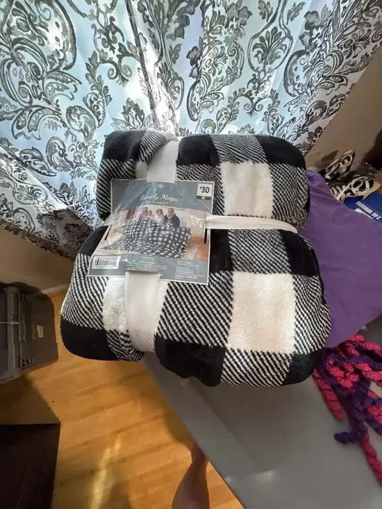 Family Mega Blanket Black And White Buffalo Check 132 in x 108 in
