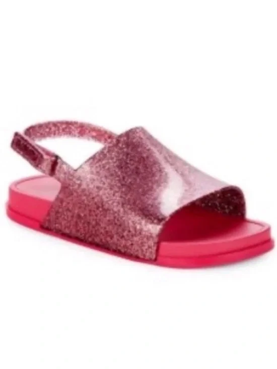 Mini Melissa Little Girls Size 7 Pink Glitter Beach Slide Sandals