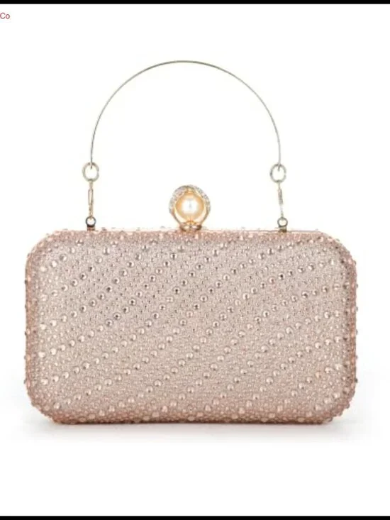 Rhinestone Clutch Evening Bag with Gold Chain Crossbody Formal Purse