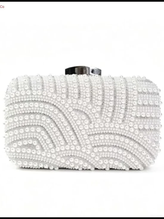 Pearl Crystal Clutch Evening Handbag Beaded Crossbody Bag with Chain