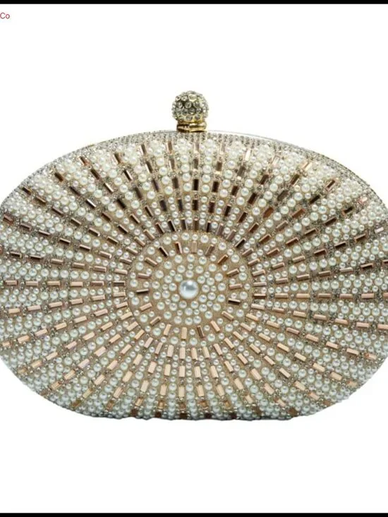 Pearl Rhinestone Evening Clutch Sparkly Handbag with Chain Strap