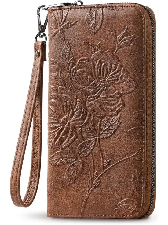 Stylish RFID Leather Clutch Wristlet Wallet for Women - Large Capacity & Chic