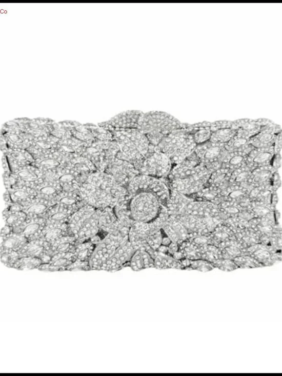 Rhinestone Floral Evening Clutch with Detachable Chain Faux PU Lining