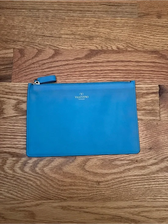 Valentino Garavani Blue Leather Zip Pouch