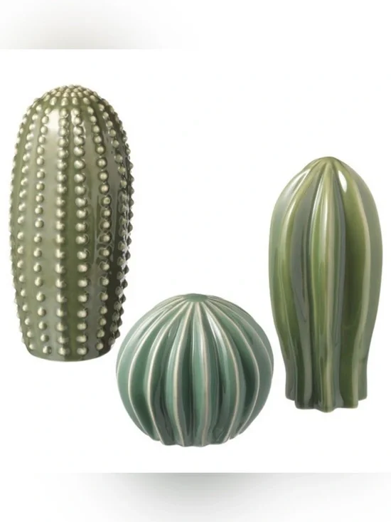 IKEA Green Ceramic Cactus Decor Set SJÄLSLIGT Decoration, set of 3, green