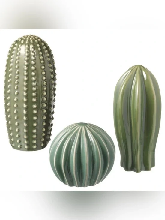 IKEA Green Ceramic Cactus Decor Set SJÄLSLIGT Decoration, set of 3, green