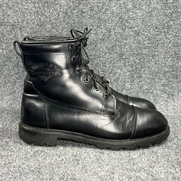 Harley Davidson Motorcycle Boots Mens Size 10 Black Leather Vintage Cap Toe Moto