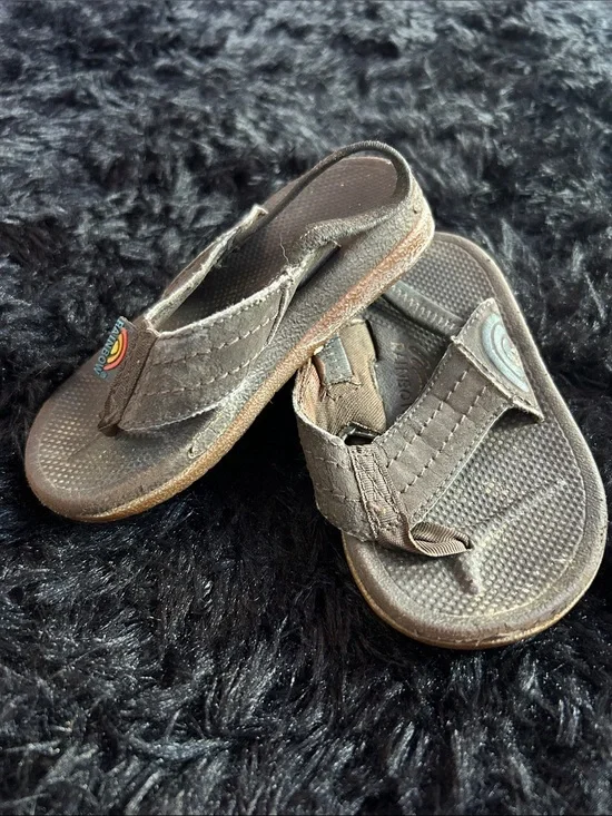 Rainbow Brown Toddler Flip Flops with Logo Accent