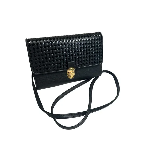 Rosetti Black Basketweave Convertible Whopper Crossbody Clutch Wallet + Cosmetic