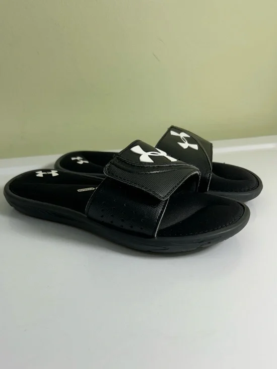 Under Armour 4D Foam Slip On Black White Slides Youth Boy's 2Y Shoes Slippers
