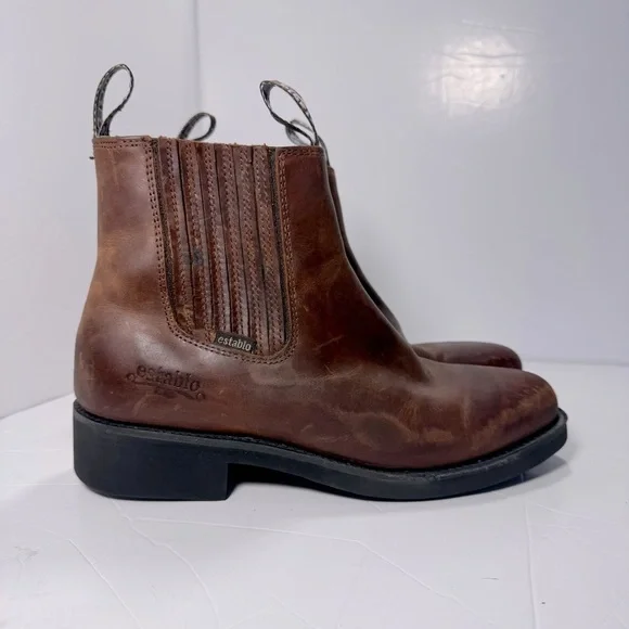 Establo Chelsea Work Boots Men’s 7.5 Brown Leather Elastic Ankle Mexico Made