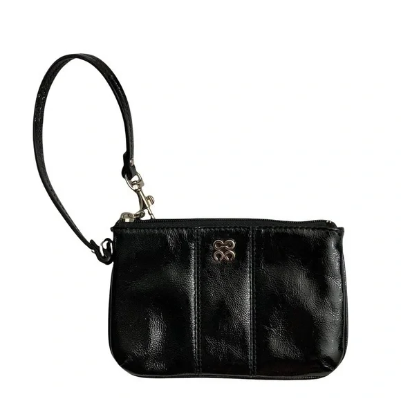 Cos liquid gloss black patent leather wristlet bag
