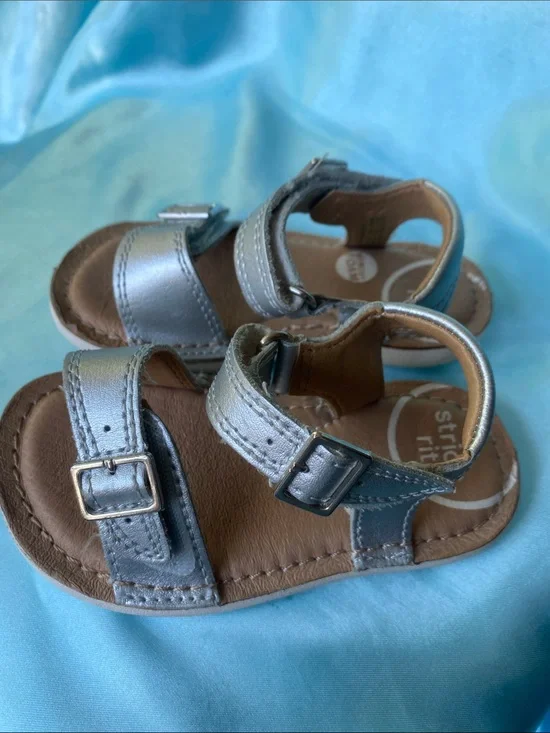 Stride Rite Leather Metallic Silver Kingsley Toddler Sandals