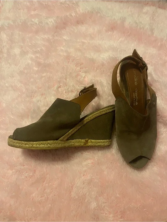 Andre Assous Brown Suede Espadrille Wedge Sandals