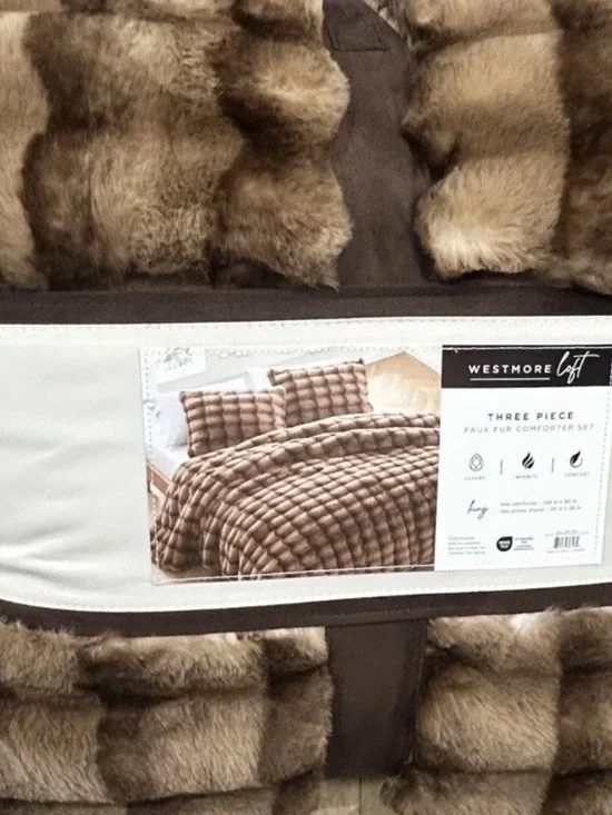 Westmore Loft Brown Faux Fur Luxury King Comforter Set 106”x90” Warmth Comfort