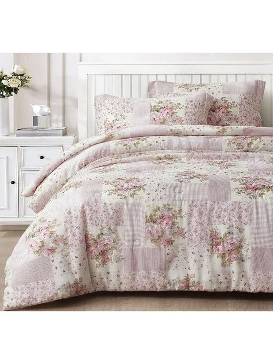Floral Twin Comforter Set - Reversible Washed Cotton Bedding, Lightweight
