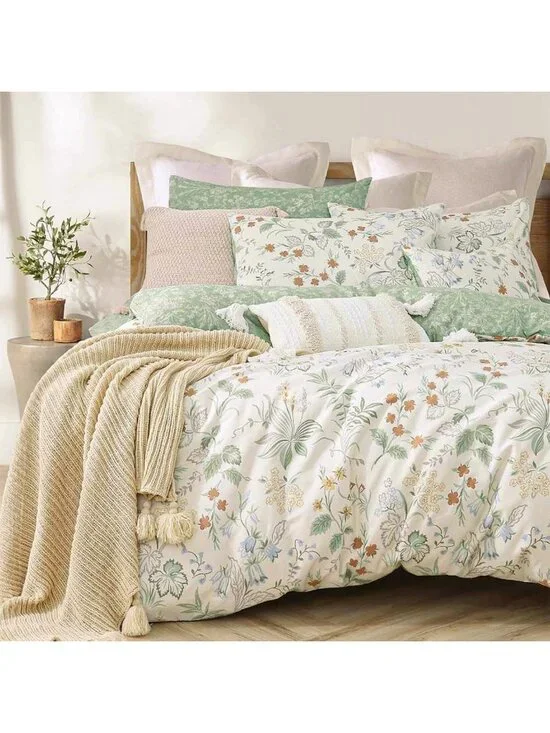 Ivory & Sage Green Floral Cotton Comforter Set - Twin Size, Cozy Bedding