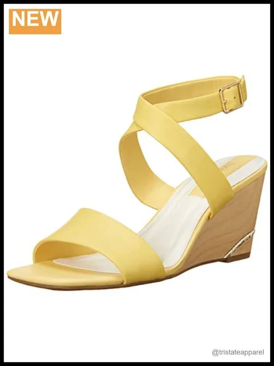 Franco Sarto Stud Leather or Faux Leather Wedge Sandal with Ankle Strap