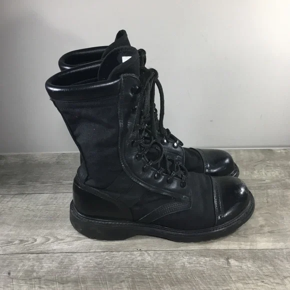 Men's Corcoran Combat Black Leather Tactical Jump Cap Toe Lace Up Boots Size 10