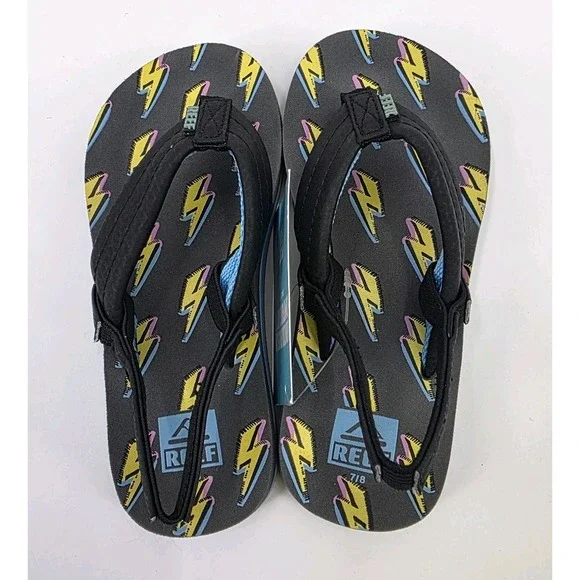 REEF SANDALS TODDLER SIZE 7/8 LITTLE AHI LIGHTNING BOLT SLINGBACK NEW WITH‎ TAGS