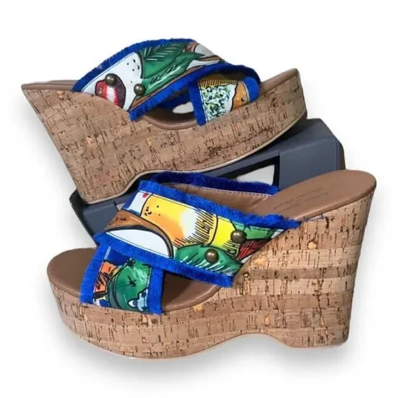 Antica Sartoria by‎ Giacomo Cinque Colorful Wedge Sandals Women's 10.5